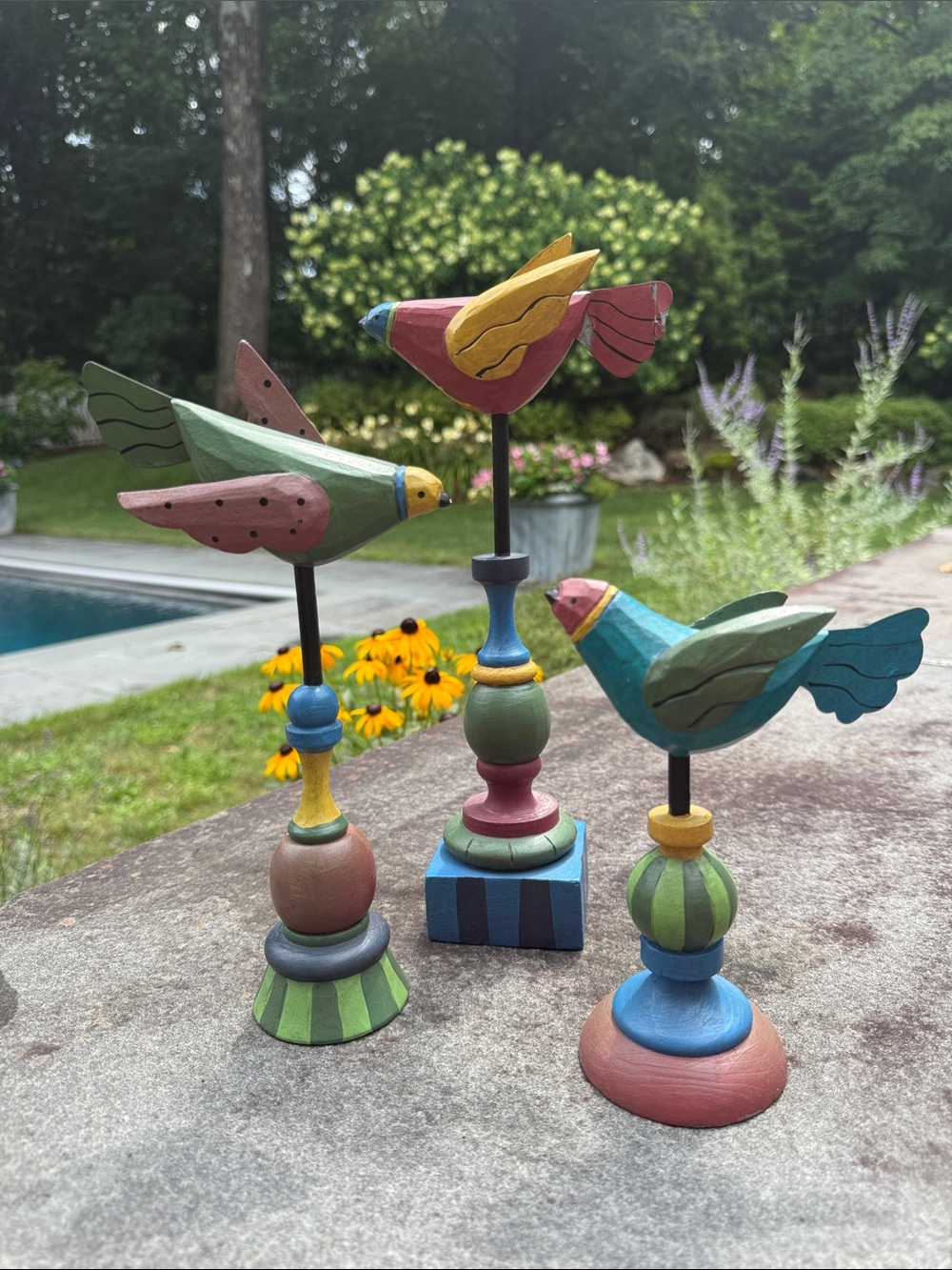 Set of 3 Hand-Painted Decorative Wooden Bird Figurines